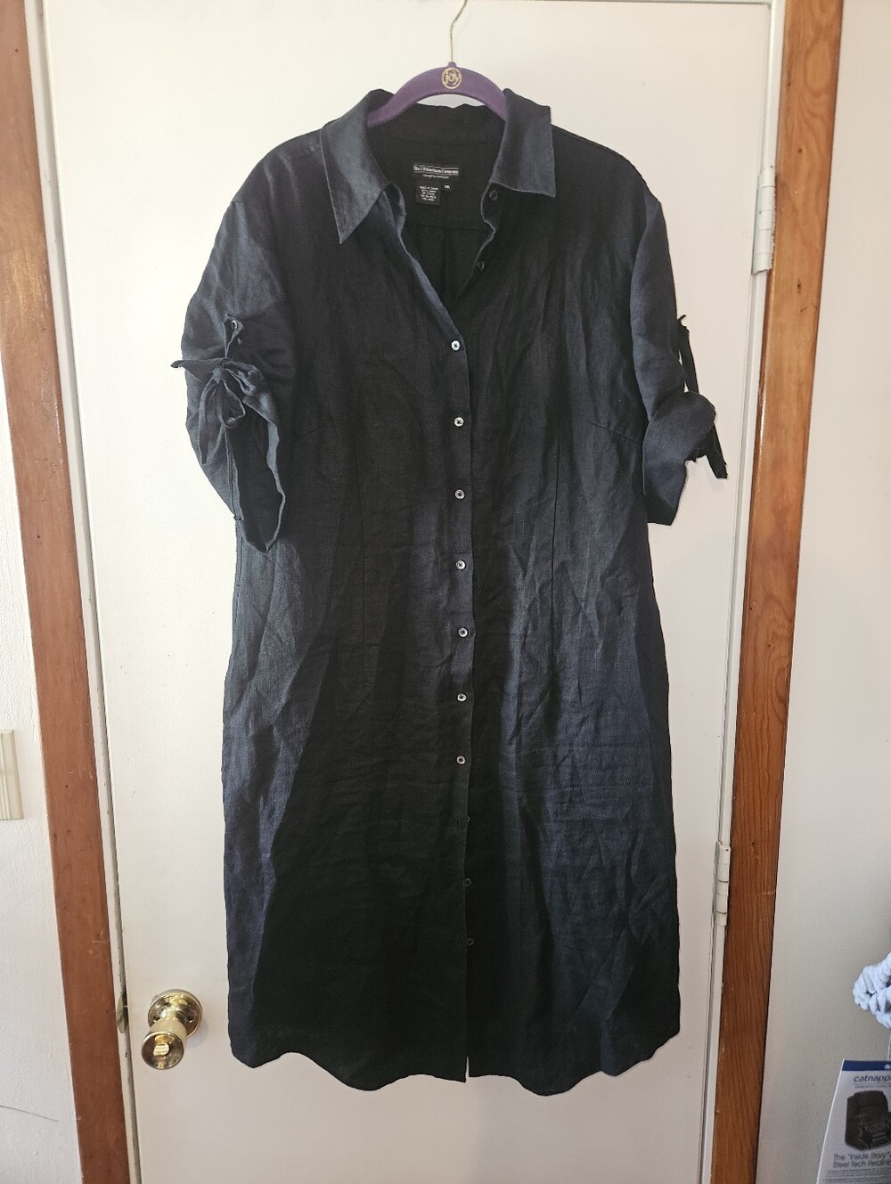 J. Peterman Black Linen Shirt Dress Size 12l6